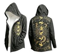 Vhersily Cárdigan largo con capucha, estilo gótico oscuro, unisex, capa vikinga con estampado de calavera, zarzas, vintage y lobo, Fenrir Rune de la Brújula Norrena, abrigo multiestación con bolsillos