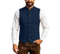 Vhersily Chaleco bávaro para hombre sin mangas con cuello alto para Oktoberfest con botones chaleco elegante para bodas música ocasiones ropa casual versátil para el ocio, Z Marine, L
