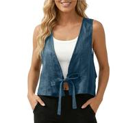 Vhersily Chaleco de mujer 2026 de lino sin mangas, con cinta delantera cuello en V de verano de punto con lazo corto casual moda ajustada Curvy Yoga Ligero Transpirable para Discoteca Streetwear
