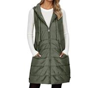 Vhersily Chaleco largo para mujer, chaqueta de invierno, cálido, chaleco térmico sin mangas, chaqueta larga parka chaquetas con capucha bolsillos cremallera entera gabardina impermeable Streetwear