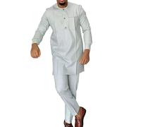 Vhersily Chándal africano Dashiki para hombre conjunto de 2 piezas Tradicional Tribal Vestidos de Manga Larga Camisa y Pantalones Musulmanes Árabe Medio Oriente Vestido de Manga Larga Islámico Middle