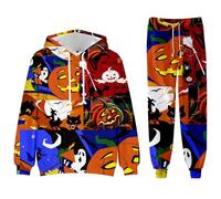 Vhersily Chándal de entrenamiento para hombre con lobo 3D, juego de 2 piezas, informal, de manga larga, para fitness, jogging, gimnasio, hip hop, punk, calle, otoño, invierno, Halloween, OTROS 2, XXXL