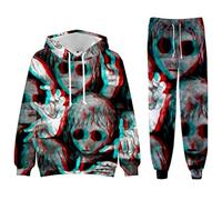 Vhersily Chándal de entrenamiento para hombre con lobo 3D, juego de 2 piezas, informal, de manga larga, para fitness, jogging, gimnasio, hip hop, punk, calle, otoño, invierno, Halloween, OTROS 1, XL