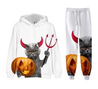 Vhersily Chándal de entrenamiento para hombre con lobo 3D, juego de 2 piezas, informal, de manga larga, para fitness, jogging, gimnasio, hip hop, punk, calle, otoño, invierno, Halloween, OTROS 4, L