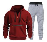 Vhersily Chándal de hombre completo de gimnasia de invierno afelpado completo deporte camiseta sudadera con capucha y pantalón 2 piezas conjunto Tracksuit con cremallera deportiva para senderismo