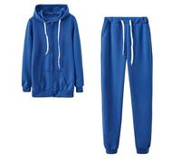 Vhersily Chándal de mujer con cremallera completa, manga larga, con capucha y pantalones de pierna ancha, 2 piezas, con bolsillos, color liso, para otoño e invierno, para viajes y caminatas, Azul 1