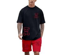 Vhersily Chándal de primavera para hombre, cómodo, verano, de manga corta, Y2K, Hip Hop, ropa deportiva, pantalones cortos y camiseta Raining, a la moda, conjunto de playa secado rápido, pijama para