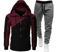 Vhersily Chándal deportivo para hombre de invierno forrado, Hip Hop, Tracksuit Activewear 2 piezas, con cremallera, sudadera con capucha y pantalones de jogging para entrenamiento gimnasio, para otoño