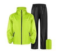 Vhersily Chándal impermeable impermeable para hombre, conjunto de chaqueta y pantalones de lluvia plegable reflectante con capucha a prueba de viento cremallera trajes de ciclismo uniforme para