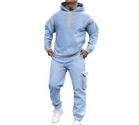 Vhersily Chándal para hombre, para tiempo libre, casa, con cremallera de 1/4, con capucha, sudadera y pantalones, deportivo, 2 piezas, gimnasia activewear, conjunto de tenis, para llevar nuevo