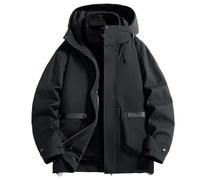 Vhersily Chaqueta con capucha para hombre para senderismo al aire libre, bolsillos ajustables con cremallera, abrigos de escalada cortavientos, para otoño e invierno, versátil, Negro , XL