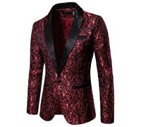 Vhersily Chaqueta de hombre Blazer Modelo Oscuro Estilo Tribunal Retro Un Botón con un Vestido Slim Chaqueta Elegante Negocio Traje con Bolsillos Paisley Floral Jacquard Suit Abrigos Elegantes Chic