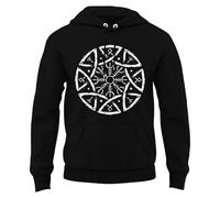 Vhersily Chaqueta de hombre vikingo Edad Media Mitología Nórdica Capucha Fondo Negro Motivos Azul Martillo de Thor Capucha Trendy Tema Mitológico Personal Diario Modelo Único y Atractivo, Negro 4