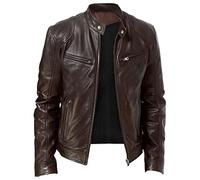 Vhersily Chaqueta de piel fina para hombre con cuello elevado otoñal, chaqueta de motorista con decoración de bolsillo, para scooter, motociclista, turismo, antisuciedad e impermeable, para correr
