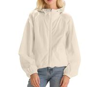 Vhersily Chaqueta Impermeable De Mujer 2026 Plegable Con Capucha Para Correr Mangas Largas Ligero Con Bolsillos Chándal Gimnasia Para Gimnasio y Baloncesto Trekking Ciclismo Camping, beige, L