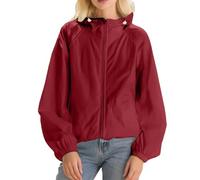 Vhersily Chaqueta Impermeable De Mujer 2026 Plegable Con Capucha Para Correr Mangas Largas Ligero Con Bolsillos Chándal Gimnasia Para Gimnasio y Baloncesto Trekking Ciclismo Camping, rojo, 3XL