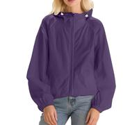 Vhersily Chaqueta Impermeable De Mujer 2026 Plegable Con Capucha Para Correr Mangas Largas Ligero Con Bolsillos Chándal Gimnasia Para Gimnasio y Baloncesto Trekking Ciclismo Camping, violeta, L