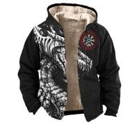 Vhersily Chaqueta vikinga de hombre Mitología nórdica estampada con capucha vintage de forro polar con cremallera completa forrada impresión medieval estilo urbano Y2K Hip Hop Streetwear chaquetas de