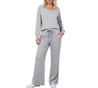 Vhersily Conjunto de 2 piezas para mujer de manga larga, estilo pendular, a la moda, elegante, cómodo y versátil, para el ocio o el uso diario, para la casa fitness, entretiempo, negocios, gris, XL
