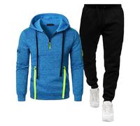 Vhersily Conjunto de gimnasio para hombre con capucha y 1/4 cremallera, sudadera y joggers de 2 piezas, juego completo cómodo con múltiples bolsillos para fitness, correr, para llevar nuevo semestre