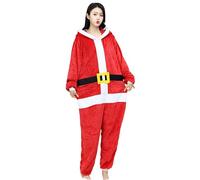 Vhersily Conjunto de pijama ajustado con capucha de Papá Noel, pijamas entero rojo para adultos, pijama de forro polar con cremallera frontal, mono entero de peluche de noche cómodo, regalo Año Nuevo
