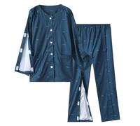 Vhersily Conjunto de Pijamas para Hombre, Para Pacientes Postrados Ropa Completamente Abierta con Rasgadura, Ayuda para el Cuidado de Fracturas Rehabilitación Hospitalaria Camisa para Ancianos