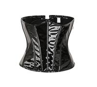 Vhersily Corsé de piel sintética para mujer, con cierre de cremallera y cordones, ideal para fiestas de carnaval, debajo del pecho, adaptación, yoga, sueño, renacentista, medieval, Halloween, Negro