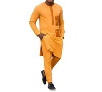 Vhersily Dashiki - Vestido De Manga Larga Para Hombre Africano Con Estampado Y Pantalones Dorados, Vestido Tradicional 2 Piezas Árabes Islámicos Caftán Étnico Ropa De Oración Suave De Novia, naranja