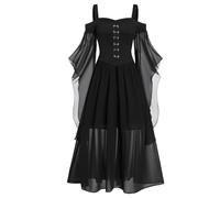 Vhersily Disfraz de Halloween Vestido medieval Mujer Retro Curvy Largo Vestido Carnaval Gótico Noche de Encaje Ceremonia Vestidos Renacentista para Cosplay Fiesta de Casa de Miedo Princesa, B Negro, M