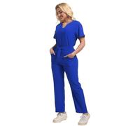 Vhersily Juego de exfoliantes para mujer con múltiples bolsillos, elegantes uniformes médicos con lazos Slip-On Túnica Top Pantalones Set Cuidado Estetista Enfermera Médica Spa Otoño Invierno Conjunto