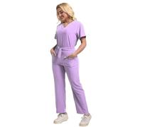 Vhersily Juego de exfoliantes para mujer con múltiples bolsillos, elegantes uniformes médicos con lazos Slip-On Túnica Top Pantalones Set Cuidado Estetista Enfermera Médica Spa Otoño Invierno Conjunto