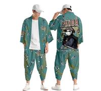 Vhersily Kimono - Conjunto de ropa de hombre, Japón Harajuku Anime Robe Animi Ropa de Rebeca + Pantalones Harem Pijama de Ropa al Vapor y Cómodo, Primavera, Camisón de Noche, Verde, XL