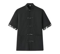 Vhersily Kung Fu - Camisas de manga corta para ejercicios matutinos uniformes de hombre Artes Marciales Tang Suit Camisa larga tradicional con botones chinos, ligera, para cosplay, versátil, Negro