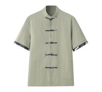 Vhersily Kung Fu - Camisas de manga corta para ejercicios matutinos uniformes de hombre Artes Marciales Tang Suit Camisa larga tradicional con botones chinos, ligera, para cosplay, versátil, Verde, XL