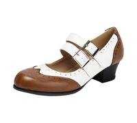 Vhersily Mary Jane - Dos tonos clásicos y retro de los años 20, con tacón de bomba, estilo vintage de los años 50, con punta cerrada, redondo, de los años 40, vestido de noche, ceremonia, fiesta