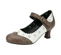 Vhersily Mary Jane - Zapatos de mujer de punta redonda de piel sintética Mary Janes con lazo de tacón grueso y alta plataforma, con correa en el tobillo, zapatos Lolita con hebilla para traje