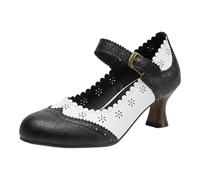 Vhersily Mary Jane - Zapatos de mujer de punta redonda de piel sintética Mary Janes con lazo de tacón grueso y alta plataforma, con correa en el tobillo, zapatos Lolita con hebilla para traje