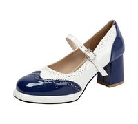 Vhersily Mary Jane - Zapatos de mujer de punta redonda de piel sintética Mary Janes con lazo de tacón grueso y tacón alto, con correa en el tobillo, zapatos Lolita con hebilla para vestido de noche o