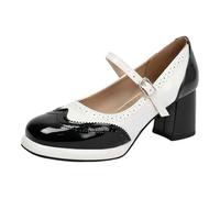 Vhersily Mary Jane - Zapatos de mujer de punta redonda de piel sintética Mary Janes con lazo de tacón grueso y tacón alto, con correa en el tobillo, zapatos Lolita con hebilla para vestido de noche o