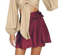 Vhersily Minifalda tipo cartera con cordones de raso sólido sexy para mujer Mini falda de cartera una línea de faldas cortas, cómoda, cómoda, princesa, calle, transpirable y flexible, Vino, L