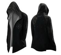 Vhersily Mito Nórdico Hombre Cárdigan Largo con Capucha, Clásico Estampado 3D Abrigo con Bolsillos, Chaqueta Biker Primavera Sudadera Medieval Chaqueta Vikingo Invernal Antiviento Impermeable, XL