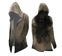 Vhersily Mitologia Nórdica Martillo de Thors Chaqueta con Capucha para Hombre de Lana Cálida Invierno Longitud Media con Tatuaje Vikingo Cálido Chaleco de Pareja, para Entrenamiento y Gimnasio, Correr