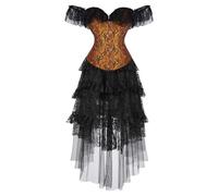 Vhersily Mujer Corsé Cóctel Party Corsé Halloween Body Steampunk Vintage Vestido Elegante de Noche Floral Top Baile Gótico de Manga Larga Medieval Renacimiento Punk Oscuro para Carnaval, dorado, XXL