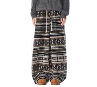 Vhersily Pantalones casuales para hombre de moda étnico con motivos geométricos vintage de forro polar harem de algodón bolsillos tailandeses hippie bomba de gimnasio elásticos para correr pantalones