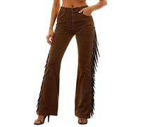 Vhersily Pantalones con flecos para mujer latina con borla para bailar Tango Salsa Rumba Cha Samba Pantalones Largos Chaps Occidentales Country Concierto Clubwear Carnaval Baile Escolar, marrón, S