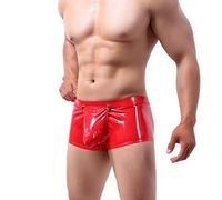 Vhersily Pantalones cortos de los hombres de cuero negro abierto sexy para los hombres apretados importados pantalones cortos abiertos adultos Bar Hot Dance Party Ropa de sexo, moda cintura elástica