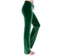 Vhersily Pantalones de mujer de pierna ancha de terciopelo dorado de cintura alta, casuales, piernas rectas, palacio, lounge, pantalones con fondo de campana, disfraces disco para carnaval, Navidad