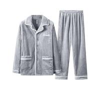 Vhersily Pijama de hombre conjunto albornoz tiempo libre, suave y cómodo, color liso, camisa, pantalón, pijama, 2 piezas para pareja, trabajo, otoño e invierno, disfraces de pareja, A Dark Grey, XXL