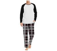 Vhersily Pijama de hombre largo nocturno de algodón, conjunto de dos piezas, de manga larga, pantalones largos a cuadros, con bolsillo, ropa de noche, Hip Hop Punk Streetwear, color liso, para otoño e