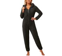 Vhersily Pijama entero unisex para adultos, disfraz de animal de forro polar, de manga larga, suave Onesie con capucha, bonito albornoz entero de ajuste fino y relajado para el hogar, Negro , S
